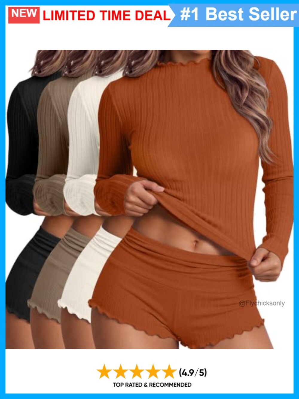 Women's Ribbed Mock Turtleneck Long Sleeve Lettuce Trim Tops 4 Pack